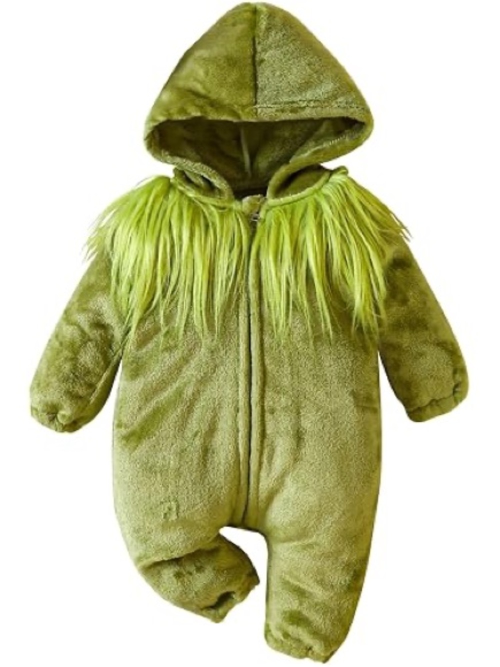 Grinch Green Hooded Fleece One-Piece with Faux Fur Trim Size 18-24 Months